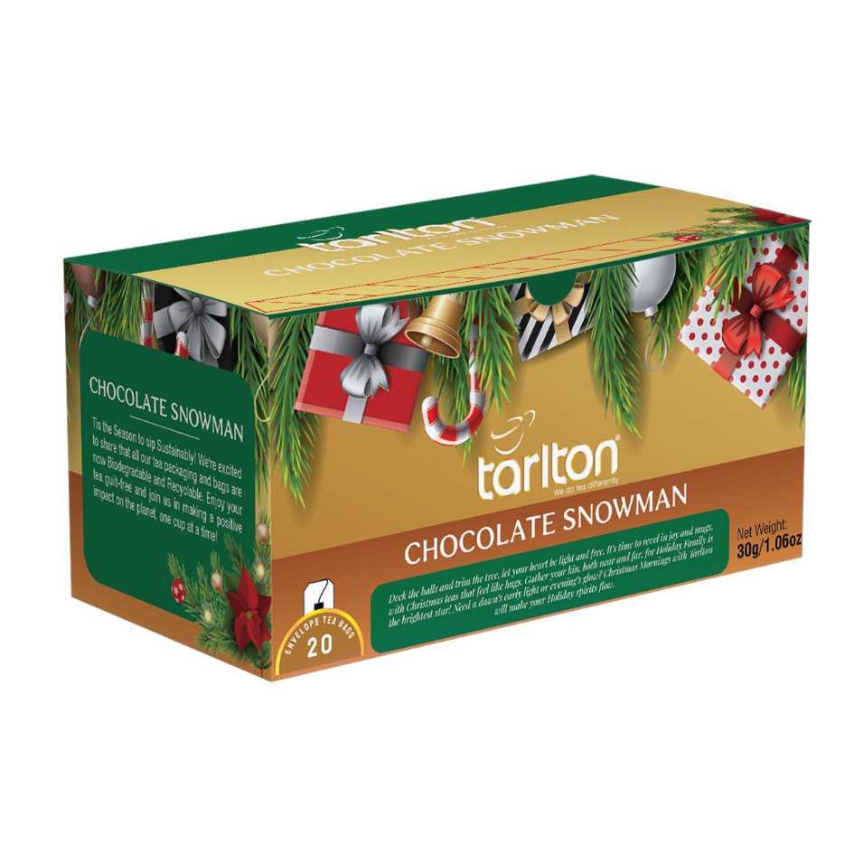 tarlton chocolate snowman eco friendly ceylon tea bag carton