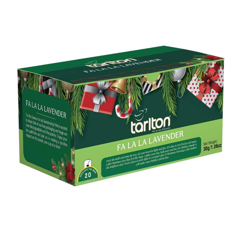 tarlton fa la la lavender eco friendly ceylon tea bag carton