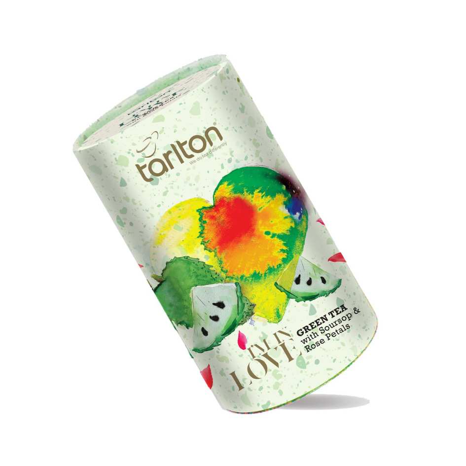 ceylon green tea with soursop and rose petals in a metal tin from tarlton im in love collection
