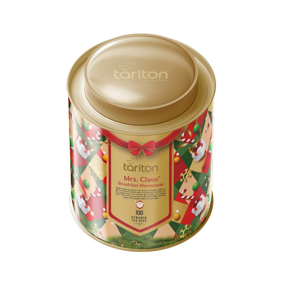 mrs claus breakfast marmalade metal tin tarlton ceylon tea pyramid tea bags