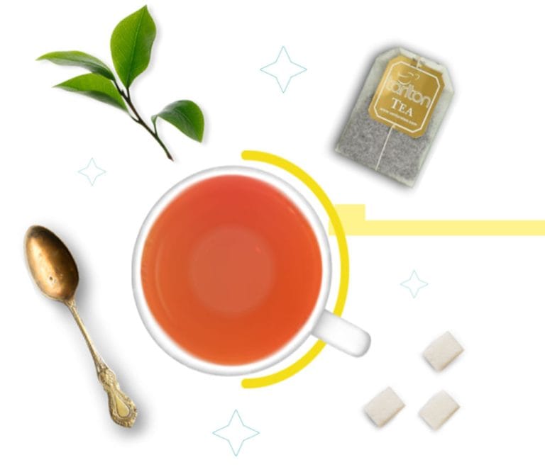 tarlton tea bag, sugar cubes, spoon, tea leaves, cup of tea, pure ceylon tea, nuwara eliya regional tea