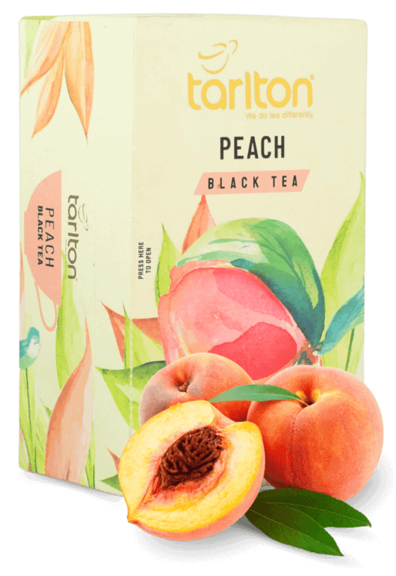 tarlton peach flavoured ceylon black tea with peaches