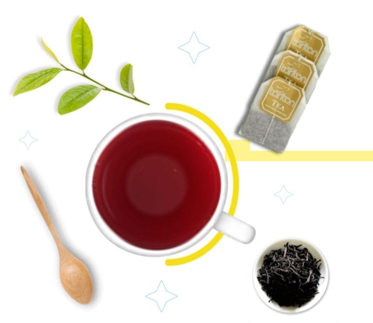 tarlton tea bags, tea leaves, spoon, cup of tea, pure ceylon tea, ruhuna regional tea